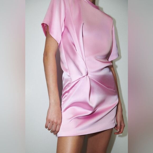 ZARA PINK SATIN MINI DRESS Barbie vibes - Picture 4 of 7